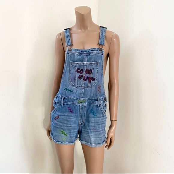 Abercrombie & Fitch Light Wash Blue Shortalls S - Picture 1 of 9